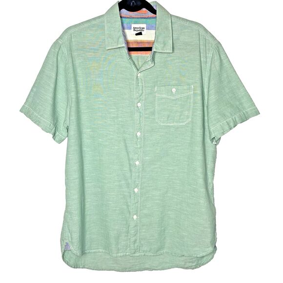 American Republic Shirt Mens L 100% Cotton Short Sleeve Button Down Light Green - Picture 1 of 6